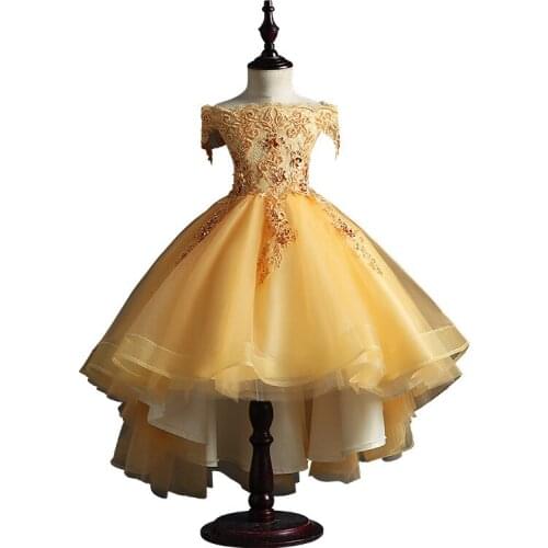 New Flower Girl Dresses Beading Sash Ball Gowns Lace Appliques Flower Girls Princess Elegant Wedding Pageant Dresse