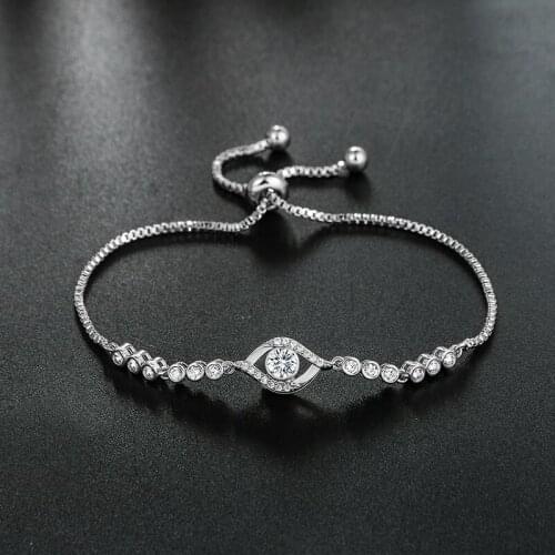 New Arrival Eye Shape Cubic Zirconia CZ Crystal Adjustable Bracelet for Women or Wedding in White Gold or 14K Gold