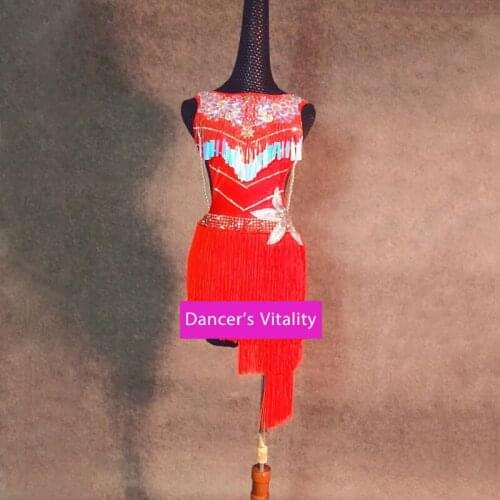 Latin Dance Competition Clothing Childrens High-End Tassel Dress New Adult Profession Stage Performances Clothes