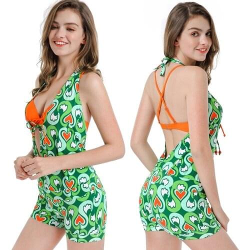 Orange Sexy Bikinis Set 2021 Summer Swimsuit Women 3 Pieces Push Up Swimwear Tankini Print Boxer Beachwear Bathing Suit Female