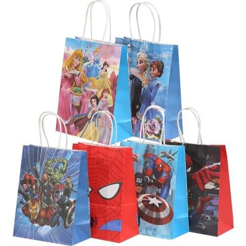 21x15cm Gift Bag Disney Frozen Princess Car Avengers Spiderman Cartoon Gift Wrapping Paper Bag Shopping Tote Bag Party Supplies