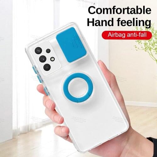 Colorful Window Push Ring Bracket Phone Case For Samsung Galaxy A32 A52 A72 A22 A82 A42 5G A12 A11 A51 A31 TPU Shockproof Cover