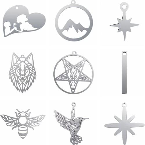 Different Style Stainless Steel Pendants For Jewelry Making In Bulk Necklace Bracelets Accessories DIY Animal Wolf Charms 10pcs