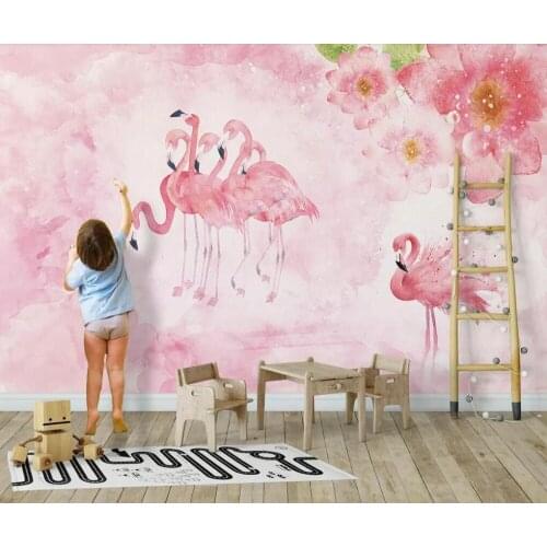 Pink flower Nordic contracted flamingo childrens room decoration background wall