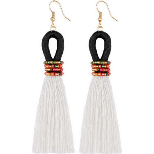 ZWPON Colorful Seed Beaded Thread White Tassel Earrings Fashion Boho Fringe Dangle Earrings Statement Jewelry Wholesale E6095