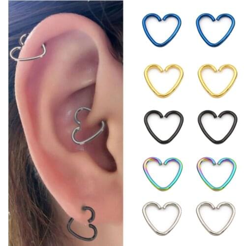 2PCS Classic Ear Nail Bone Heart Star Earrings Piercing helix Ear Stud Tragus Ear Piercing Body Jewelry Cartilage Ring For Women