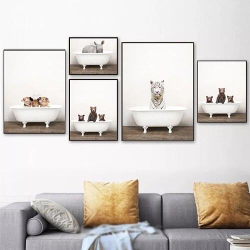 Nordic Animal Poster Wall Art Canvas Painting Funny Elephant And Deer Picture HD Printing For Living Room Home Decor No Frame