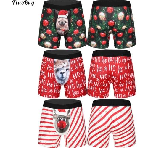 TiaoBug Men Christmas Holiday Wide Waistband Stretchy Camel Underwear Boxer Shorts With Cartoon Pattern And Printing