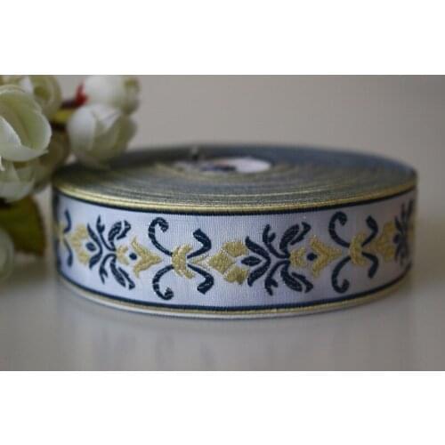 5yards/lots Woven Jacquard Ribbon 3.2cm white background blue pattern LS-3931