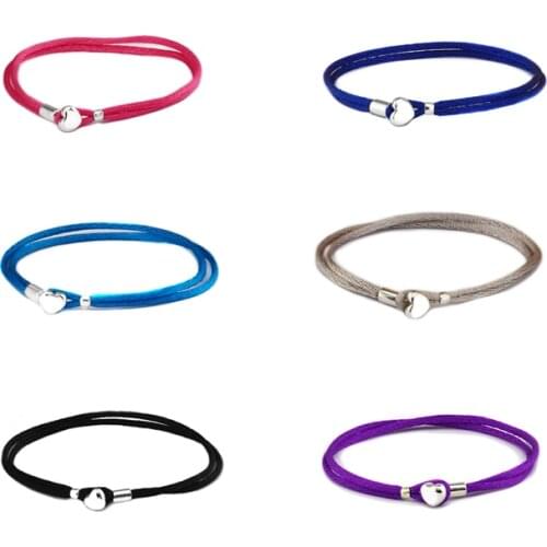 Fabric Cord Heart buckle Bracelet 925 sterling silver jewelry bangles for woman jewelry making Bracelet & Bangle