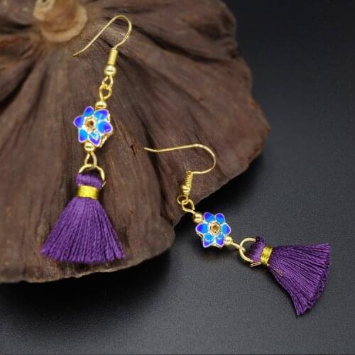 Vintage ethnic jewelry dangle tassel earrings purple,fashion cloisonne vintage earrings,new ethnic earrings