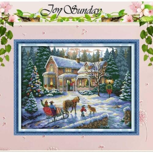 Return from Christmas Counted Cross Stitch 11CT 14CT Cross Stitch Wholesale Landscape Cross Stitch Kits Embroidery Needlework