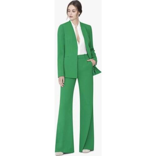 Green Women Blazer Suits Set 2 Pcs ( Jacket+Pants) Long Sleeve Suit Women Jacket Suits Female Ladies Customize Made