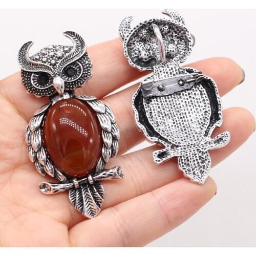 Womens Brooch Natural Stone Alloy Pendant Owl-Shaped For Jewelry Making DIY Necklace Bracelet Clothes Shirts Accessory