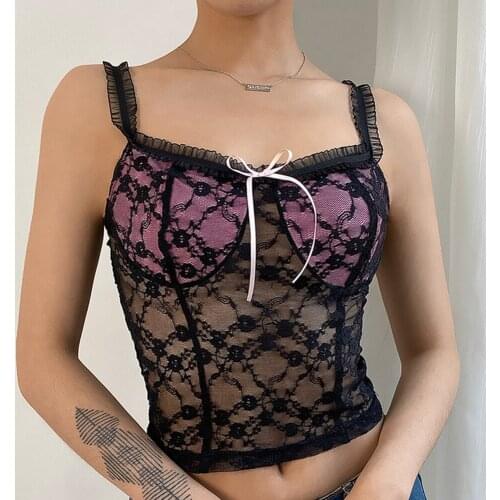 Women Fashion Lace Patchwork Camisole Vest See Through Base Slip Crop Tops