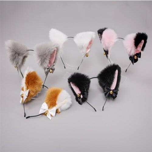 18 Colors Beautiful Masquerade Halloween Cat Ears Headwear Cosplay Cat Ear Party Costume Bow Tie Bell Headband Hair Accessories