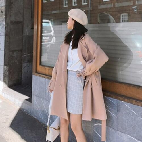 Temperament Trench Coat Mid-Length 2021Spring Autumn New Korean Fashion Loose Vintage Simplicity Windbreaker Overcoat Women A635