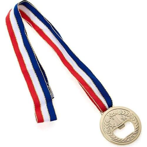 Golden NO.1 Medal Bottle Openers + Neck Ribbon Reward Gift Party Favors Metal Beer Bottle Opener Wedding Sports Birthday present