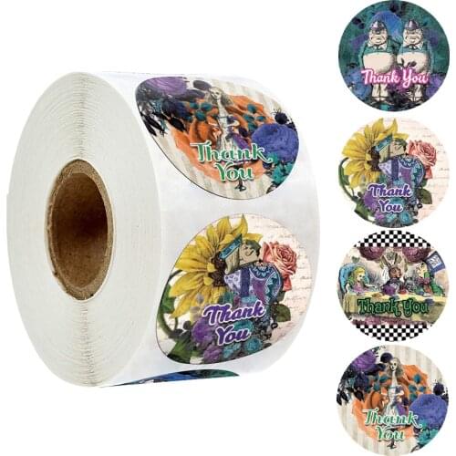 1 inch Thank You Stickers Kawaii Cartoon Character Vintage Stickers for Kids Toy Childrens Day Gift Decor 500PCS/ROLL Sticker
