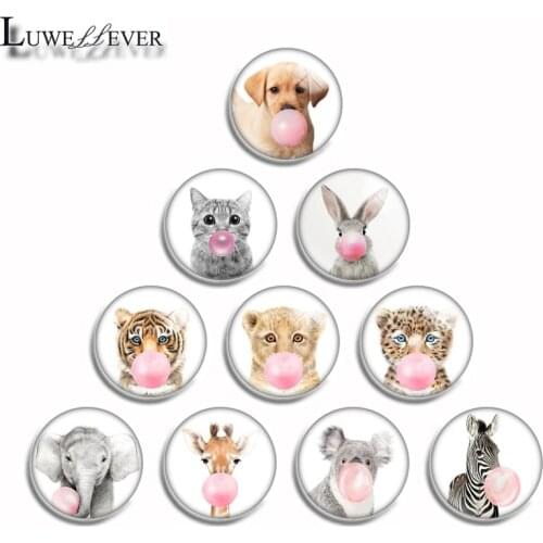 10mm 12mm 14mm 16mm 20mm 25mm 492 Bubble Gum Animal Mix Round Glass Cabochon Jewelry Finding 18mm Snap Button Charm Bracelet