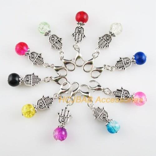 10 New Palm 10x25mm Charms Mixed Shivering Glass Tibetan Silver Tone Retro With Lobster Claw Clasps