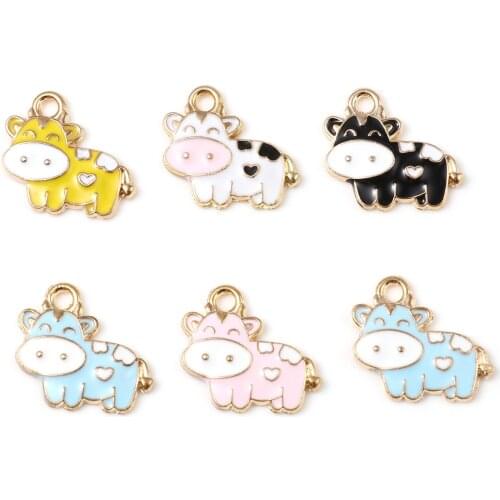 10 PCs Cute Animal Series Charms Pendant For Necklace Making Zinc Based Alloy Charms Milk Cow Animal Enamel Charms 19mm x 17mm