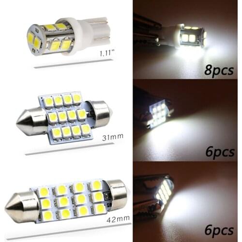 20pcs Mixed T10 LED Car Reading Lights License Plate Lamp Tail Bulb Auto Interior Light LED1206 1210 31mm 42mm