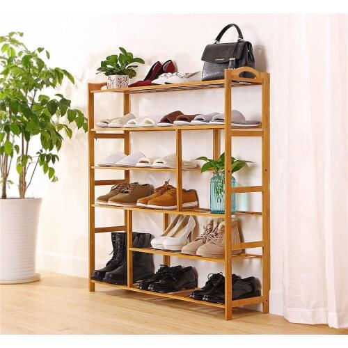 6 Tier Multipurpose Natural Bamboo Shoe Shelf Folding Shoe Display Stand Flower Pots Wine Space Saving Storage Rack
