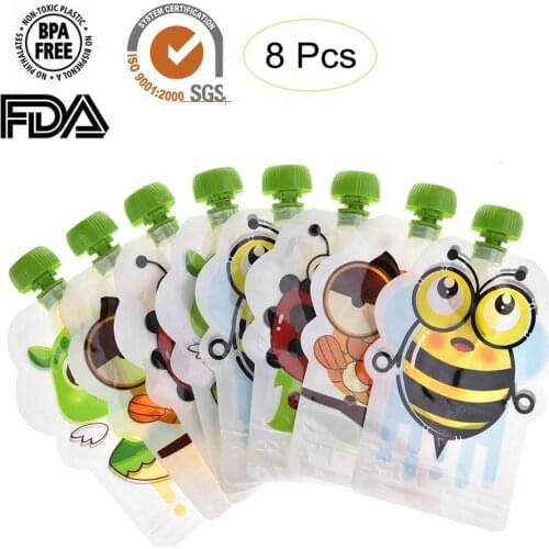 8Pcs 150ml Baby Food Storage Pouch Portable BPA-Free Reusable Sealed Complementary Food Pouch Homemade Puree Pulp Storage Bag