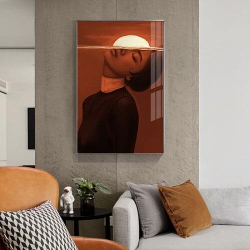 Abstract Creative Explosion Sun Canvas Art Modern Red Sun Girl Poster Print for Living Room Aisle Fashion Wall Art Nordic Decor