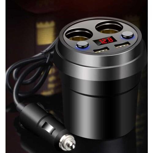 Universal Car Charger Cup Phone Holder Cigarette Lighter Sockets Power Adapter with Dual USB Ports LED for Android iPhone