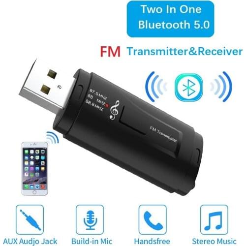 Bluetooth USB Car FM Transmitter 3.5mmaux Bluetooth Receiver Dual Output Stereo Call Cigarette Lighter Bluetooth 5.0 Adapter