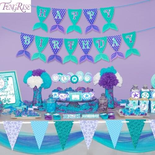 FENGRISE Mermaid Happy Birthday Banner Mermaid Birthday Party Decoration Kids Baby Shower 1st Birthday Party Supplies