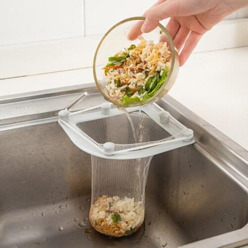 Hot Inverted Triangular Hanging Drain Net Bag with Bracket Kitchen Sink Leftovers Soup Filter Bag Vegetable Washing