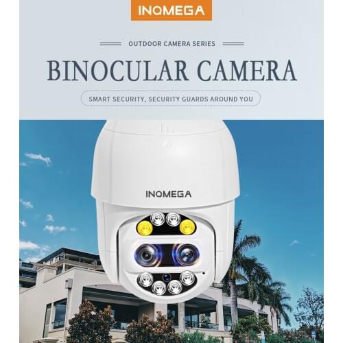 INQMEGA mini 1080P HD Dual-Lens Wireless Smart Alert PTZ Outdoor IP66 Waterproof Binocular Camera Motion Detection Two Way Aud
