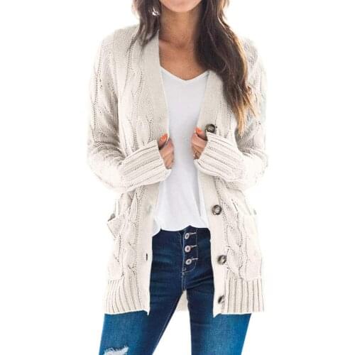 Cardigans for Women Pop Solid Button Pocket Solid Color Twist Cardigan Sweater Thick Jacket coat Female Cardigan sueter mujer