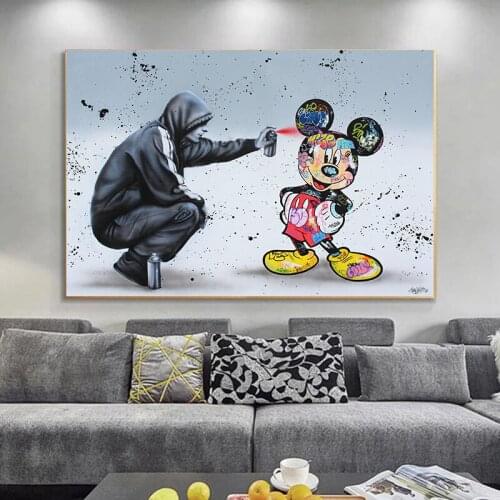 Streets Graffiti Mickey Mouse Art Canvas Paintings Posters and Prints Wall Art Picture for Living Room Home Decor (No Frame)