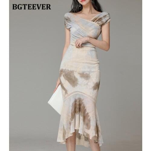 BGTEEVER Elegant Ladies 2 Pieces Skirt Set V-neck Slim Women Tops & High Waist Irregular Mermaid Skirts 2021 Summer