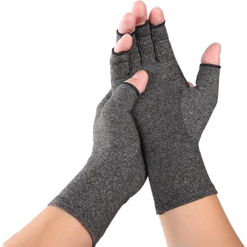 Grey Women Men Therapy Compression Open Fingers Gloves Hand Arthritis Joint Pain Relie Cotton Elastic Hand Gloves