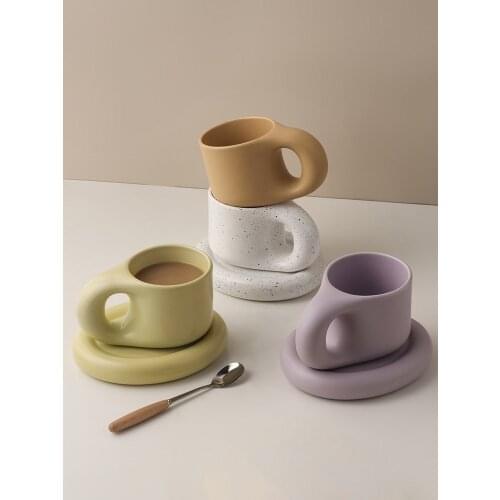 Nordic Creative Coffee Cups And Saucer Fat Handle Espresso Cups Art Tea Mug Funny Drinkware Personalized Gifts 300ML