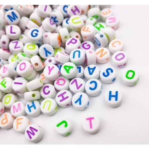 100pcs/7mm Multicolor Round Letter star Beads Hole Acrylic Bead Spacer Beads for Fashion Jewelry Making DIY Necklace Bracelet