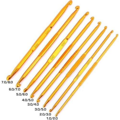 8 Pcs Handle Crochet Hooks Golden Aluminum Double End Crocheting and Knitting Set Knitting Needle Set Weave Craft
