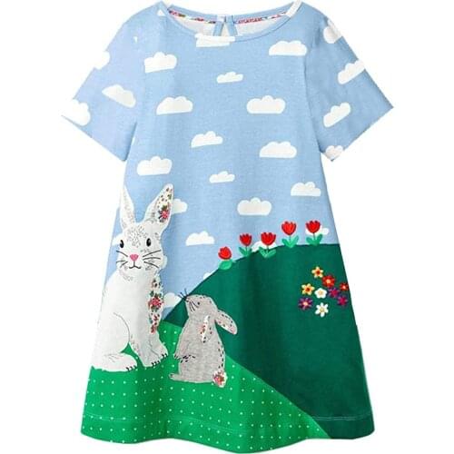 Baby Girls Summer Dress with Animal Applique Vestidos Striped Cotton Kids Unicorn Party Dresses for Girls Clothes Casual Dress