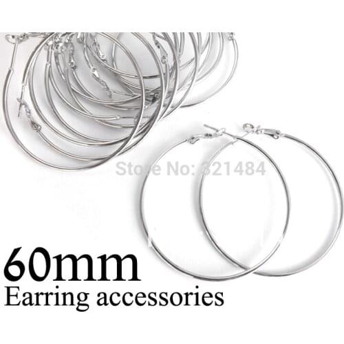 Bulk 500pc/lot rhodium plated 60mm french circle hooks earring backs hoop earring findings for jewelry making supplies