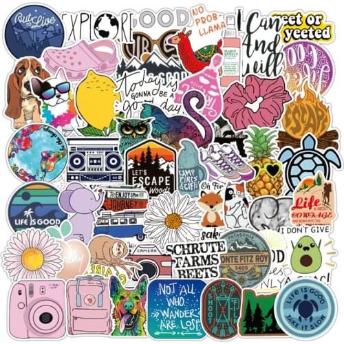 10/70PCS VSCO Cartoon Stickers Pack For Kawaii Girl Kids Waterproof Rock Stickers On Laptop Fridge Skateboard Suitcase Toys