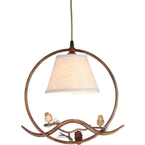 2017 NEW Birds pendant lights vintage lamp resin bird fabric lampshade for kitchen lighting dining room retro loft pendant lamp