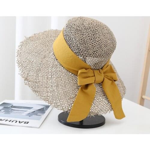 New Women Fray Woven Seagrass Boater Hat Casual Sun Beach Caps Wide Brim Summer Hat Unisex Straw Hats for Travel