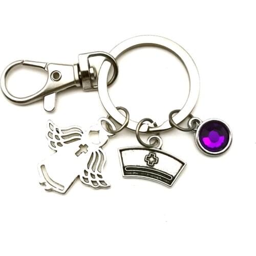 New Charm Sacred Nine-color Acrylic Crystal Nurse Angel Pendant Keychain Stethoscope Syringe Keyring Men Women Gift Bag Hospital