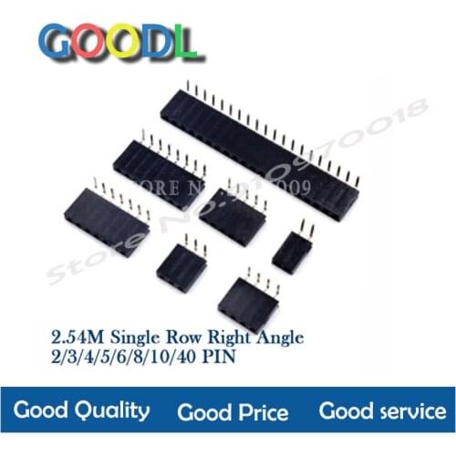 10PCS 1X/2/3/4/5/6/8/10/40 PIN Single Row Right Angle FEMALE PIN HEADER 2.54MM PITCH Strip Connector Socket 3p/4p/6p/8p/20p/40p