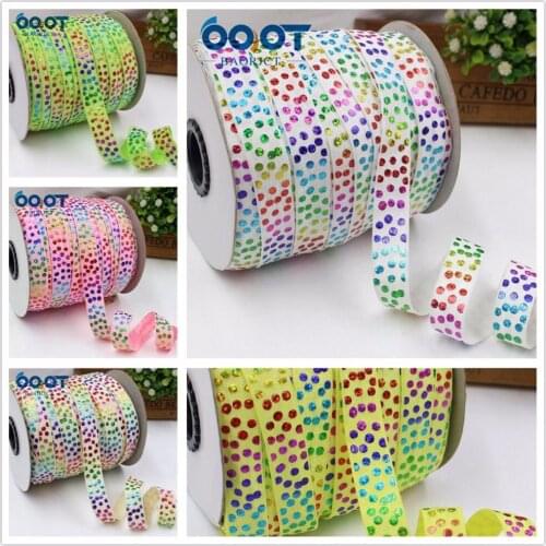 OOOT BAORJCT 176281,16MM hot color print Dots Elasticity ribbon,10 yards DIY handmade hair accessories Material,free shipping